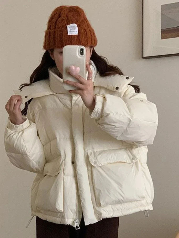 Short Puffer Jacket Women Winter Thick Solid Korean Oversized Cotton Padded Coat Female Hooded Casual Parkas Mujer Outwear