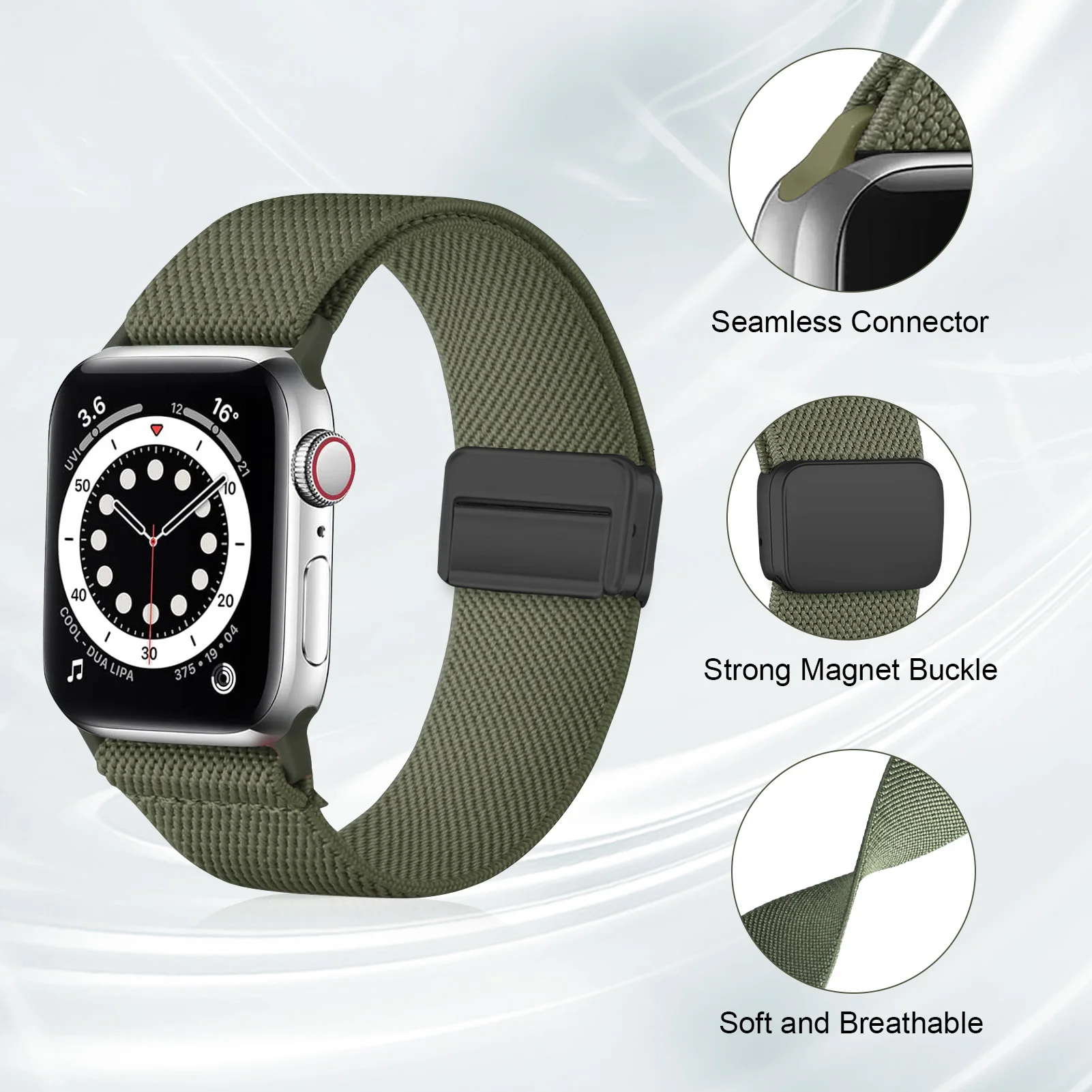 Magnetic Loop strap For Apple Watch Band 40mm 44mm 45mm 49mm 41mm 38mm Scrunchie Nylon bracelet iwatch ultra 2 Series 9 3 7 8 se