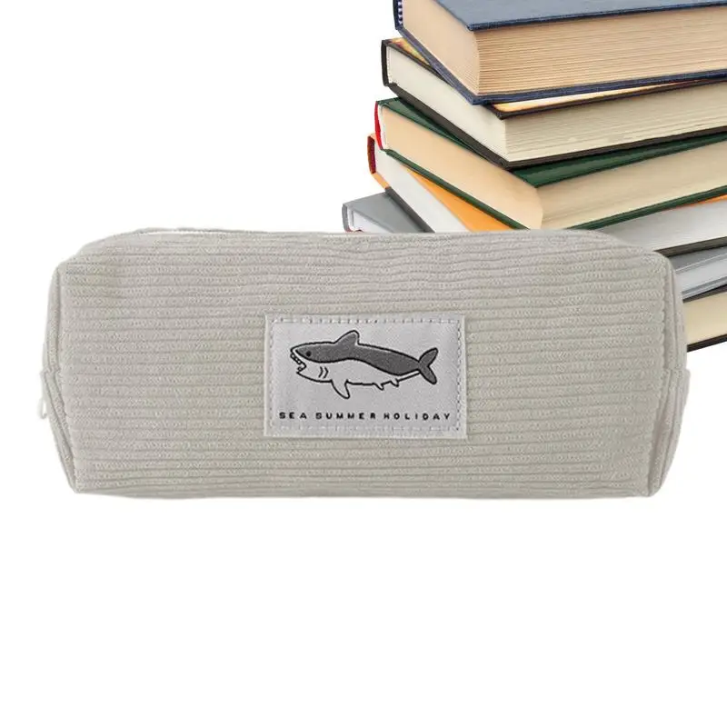 Shark Pencil Case Large Capacity Corduroy Stationery Pouch Multipurpose Pencil Pouch Portable Animal Pen Pouch For Travel Work