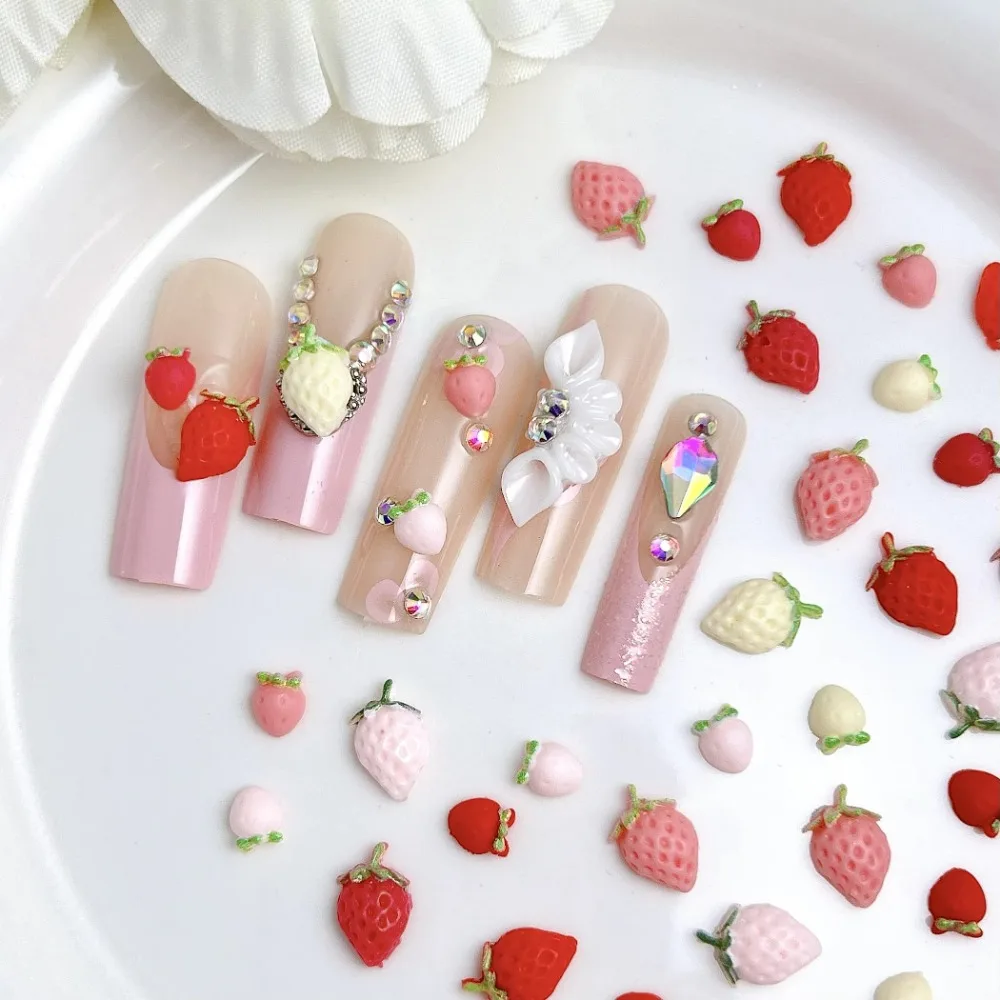 50 pezzi in resina fragola decorazioni per unghie macaron colorato cartone animato nail art charms unghie simulate artigianato adesivi per unghie fragola