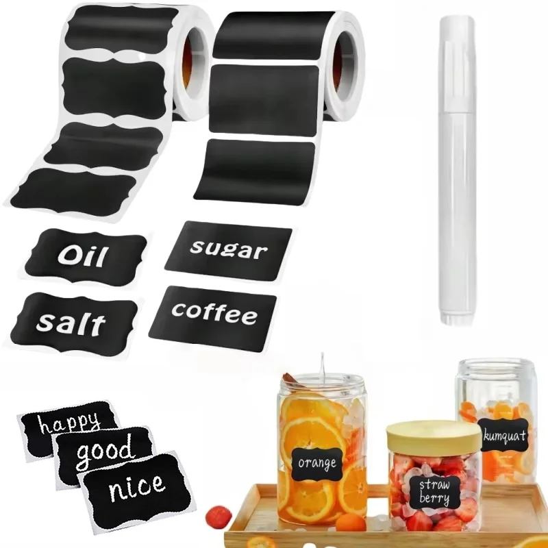 120Pcs/Roll Removable Blackboard Stickers With Erasable Pen Waterproof Chalkboard Labels Home Kitchen Spice Jars Bottles Sticker