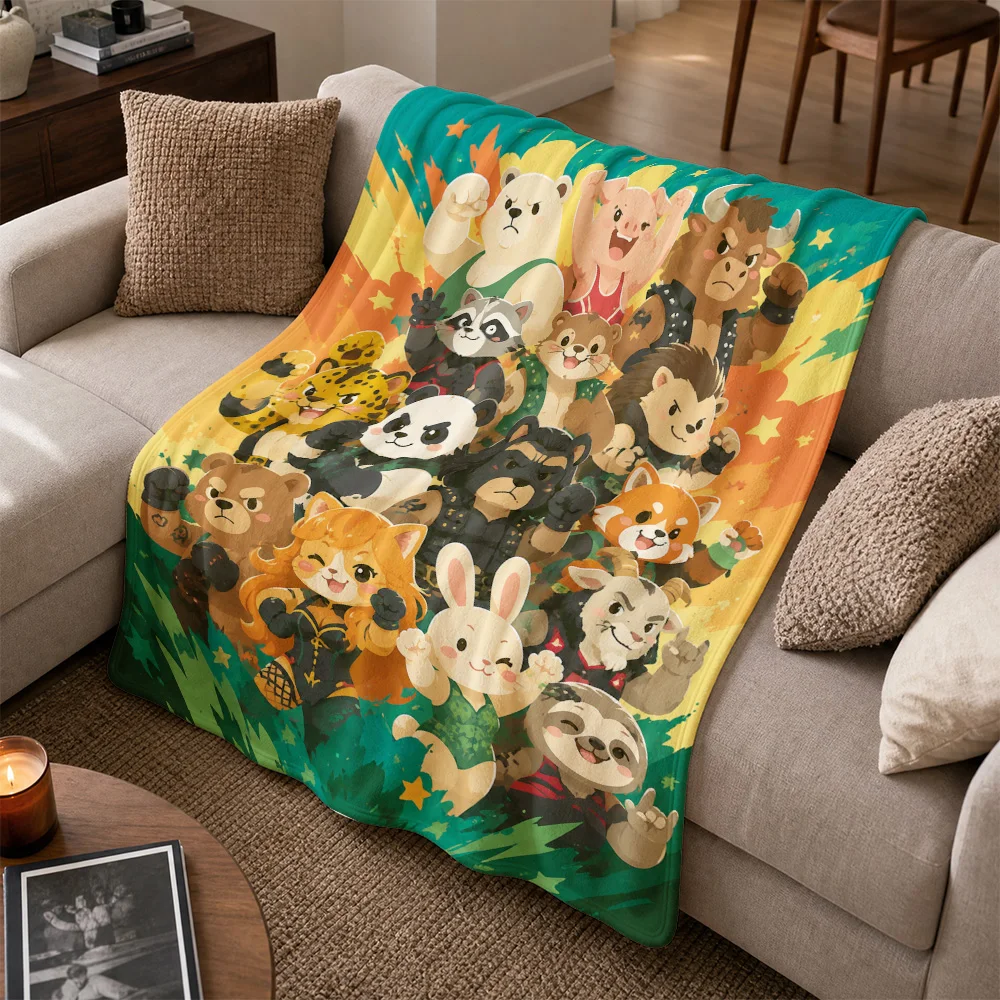 Adorable Cartoon Animals Safari Jungle Theme Throw Blanket Sofa Cover for Couch Home Decor Cozy Plush Multi-Animal Family Print
