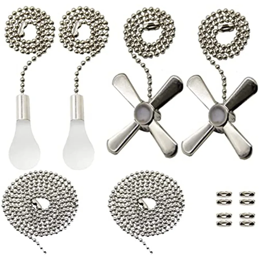 2 Set Silver Ceiling Fan Pull Chain Set Including Extra 35.4 Inches Copper Beaded Ball Fan Pull Chain Extension and Ceiling Fan