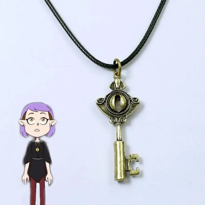 Anime The Owl House Necklace Unisex Amity Gold Color Eye Key Pendant Choker Gothic Jewelry Party Accessories