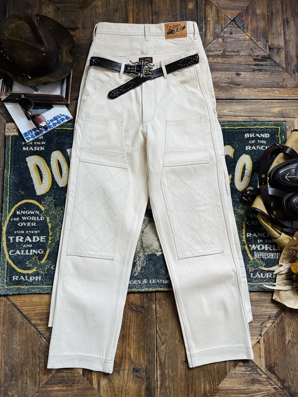 

Мужские прямые брюки из натурального хлопка, с узором в елочку, средней посадки