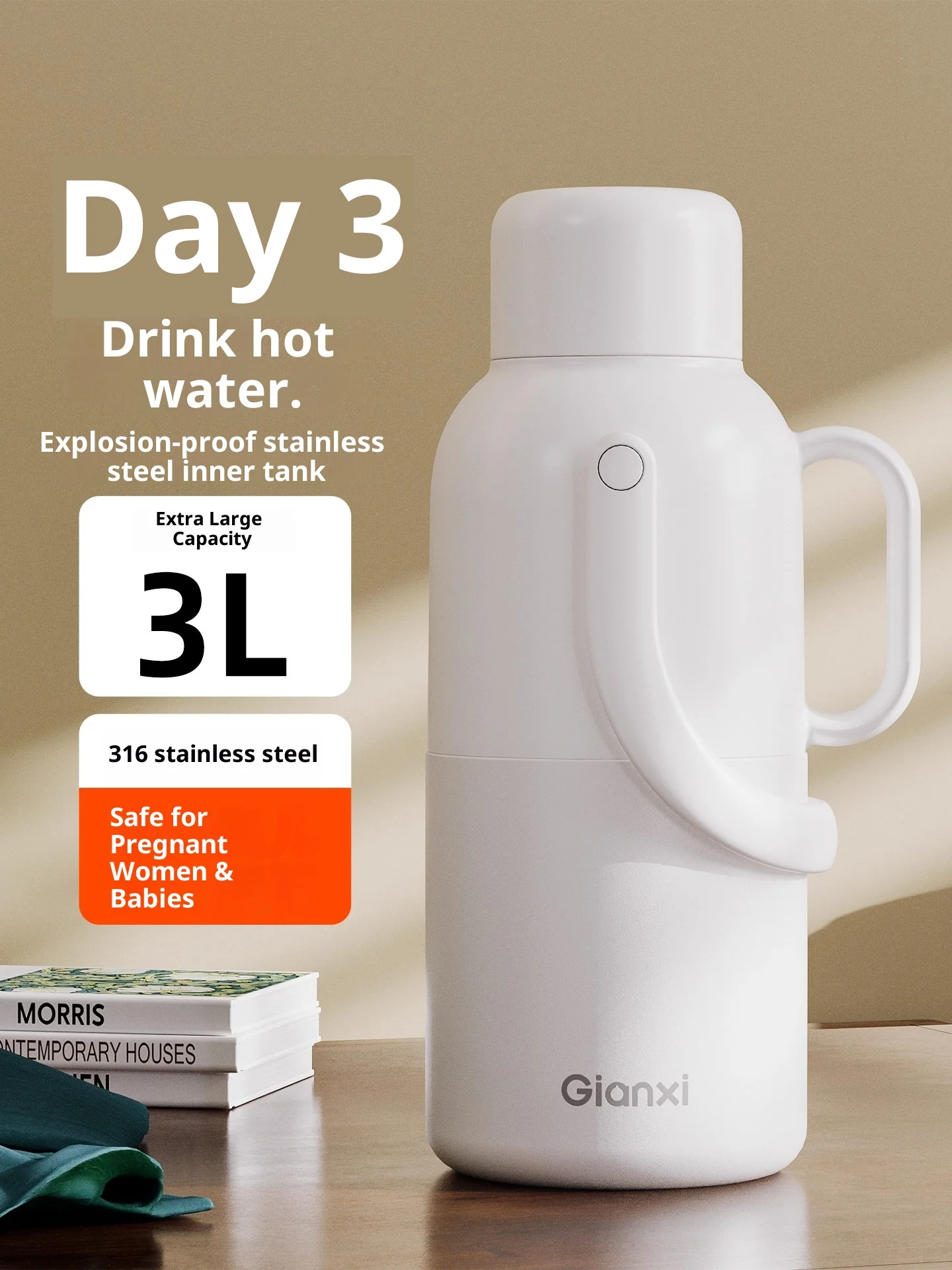 Gianxi Insulated Pot 316 Stainless Steel Large Capacity Hot Water Bottle 2025 New Home Warm Water Bottle Hot Water Bottle