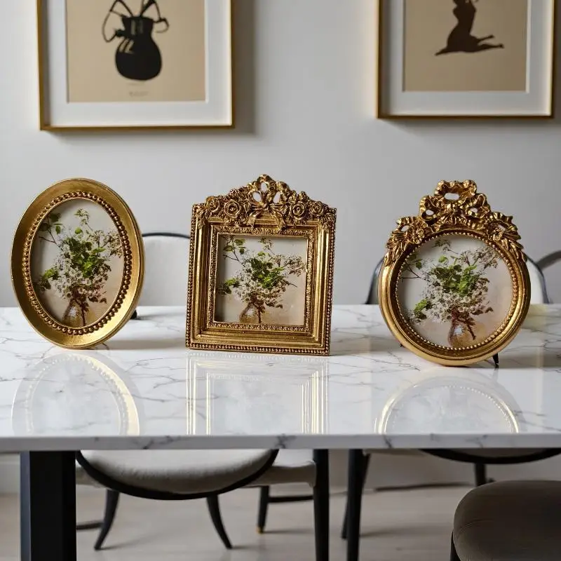 For Desk Wall Decoration Oval Photo Frame Small Retro Hanging Frame Creative Vintage Gold Resin Picture Frame Display Holder