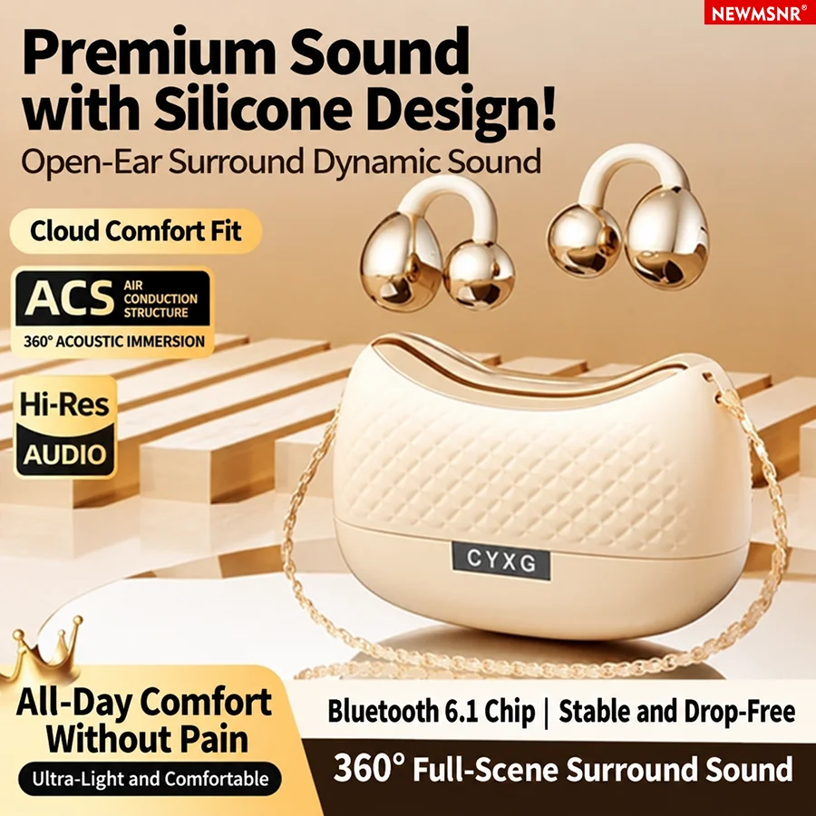 Handbag Design Open Ear Clip On Wireless Earbuds Bluetooth 6.0 Stereo Sound Headphones in HD Mic 40H Play Time Sports Earphones