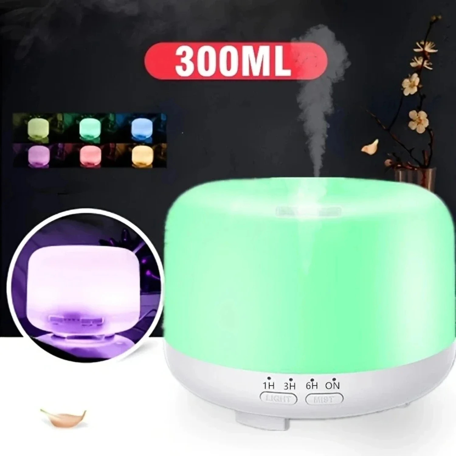 USB Aromatherapy Air Humidifier with LED Night Lights - Essential Oil Gift Diffuser for Home - 300ml Quiet Mini Portable Aroma D