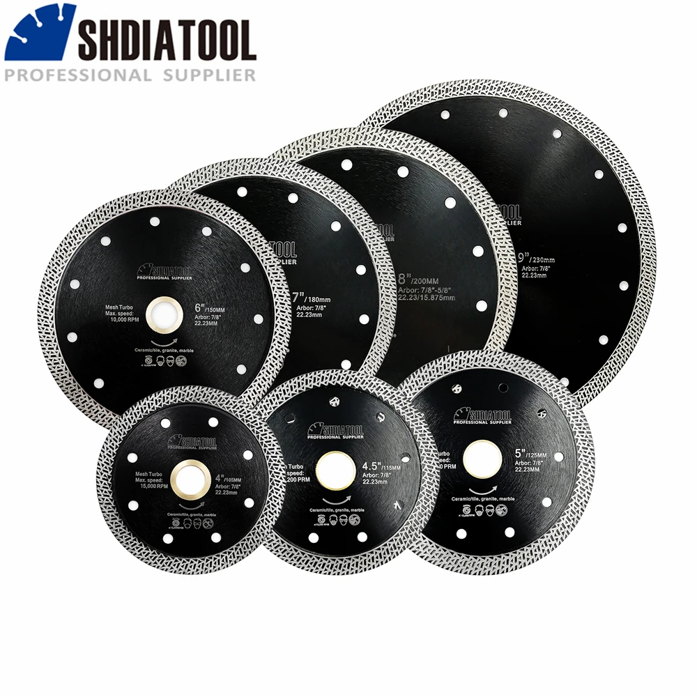 SHDIATOOL 1 pz 4/4.5/5/6/7/9 pollici lama per sega diamantata pressata a caldo sinterizzata maglia Turbo granito marmo piastrelle ceramica diamante disco da taglio