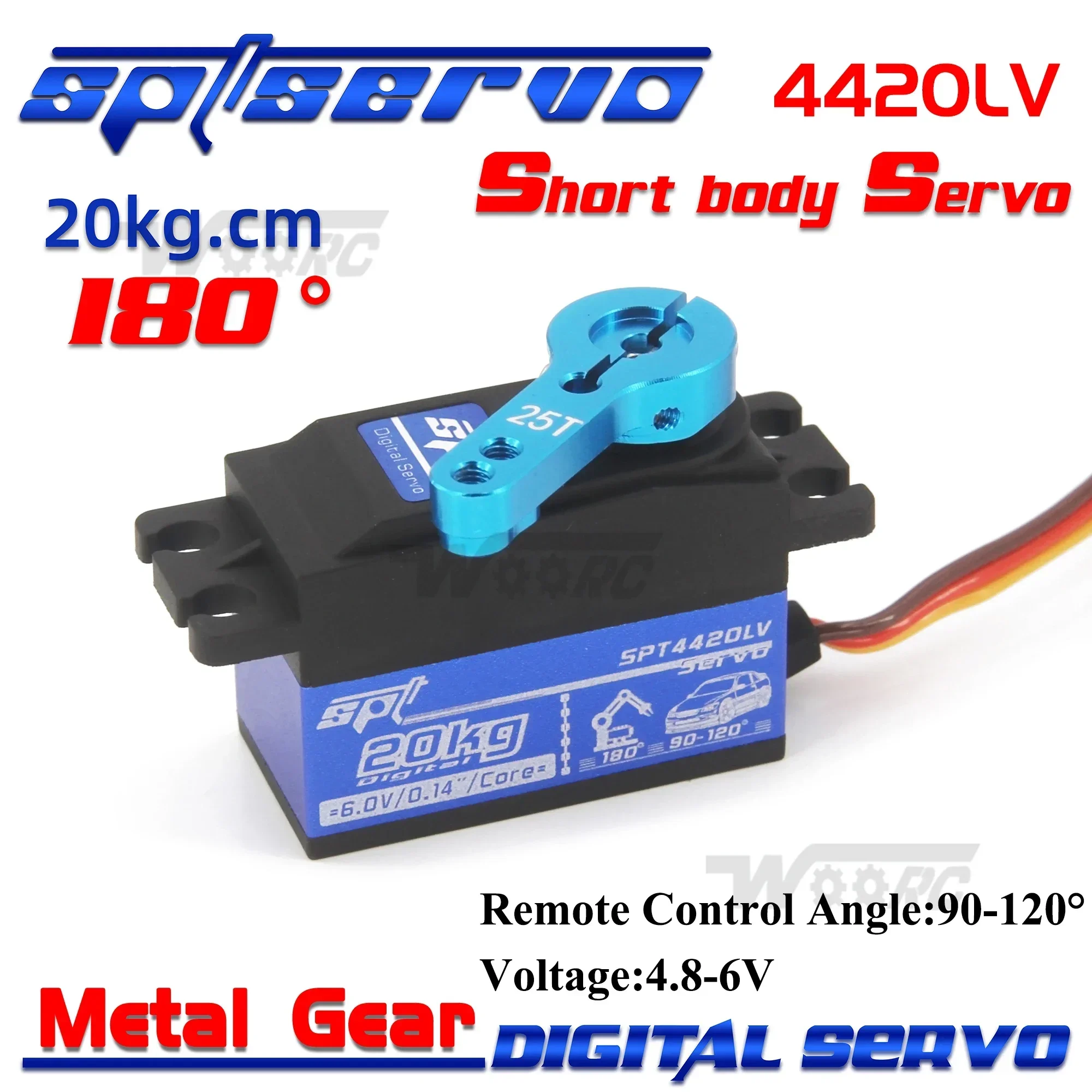 

SPT 4420LV 20KG Metal Gear Short Body Low Profile Digital RC Servo for 1/10 1/12 RC Car Boat Plane SCX10 TRX4 w Metal 25T Arm