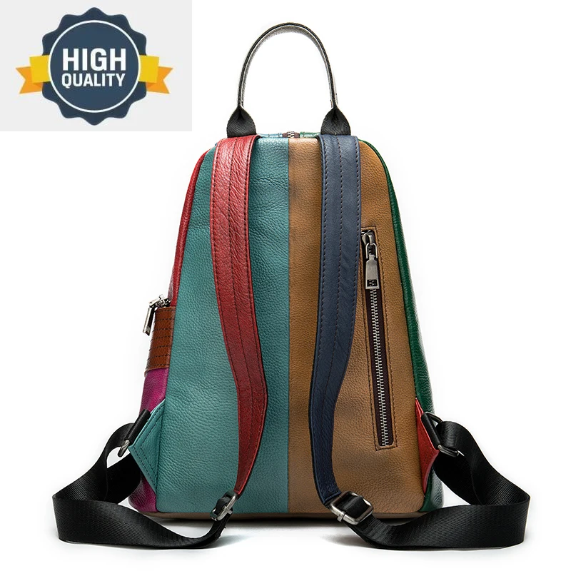 

Leather Patchwork Women's Backpack For Girl School Bags Women Genuine Female Mini mochila feminina