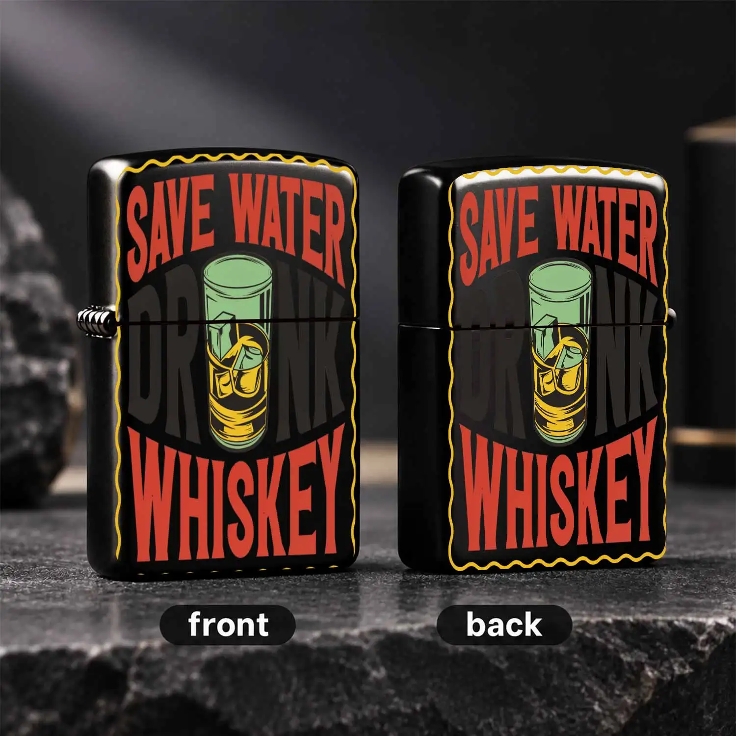 Vintage Fun Slogan Lighter, Save Water Drink Whiskey Print Portable Igniter, Stylish Whiskey Lover Gift For Daily Indoor Outdoor Use, Ideal Practical Present For Bar Party Camping Holiday Gatherings, Delicate Decorative A Humorous And Inter