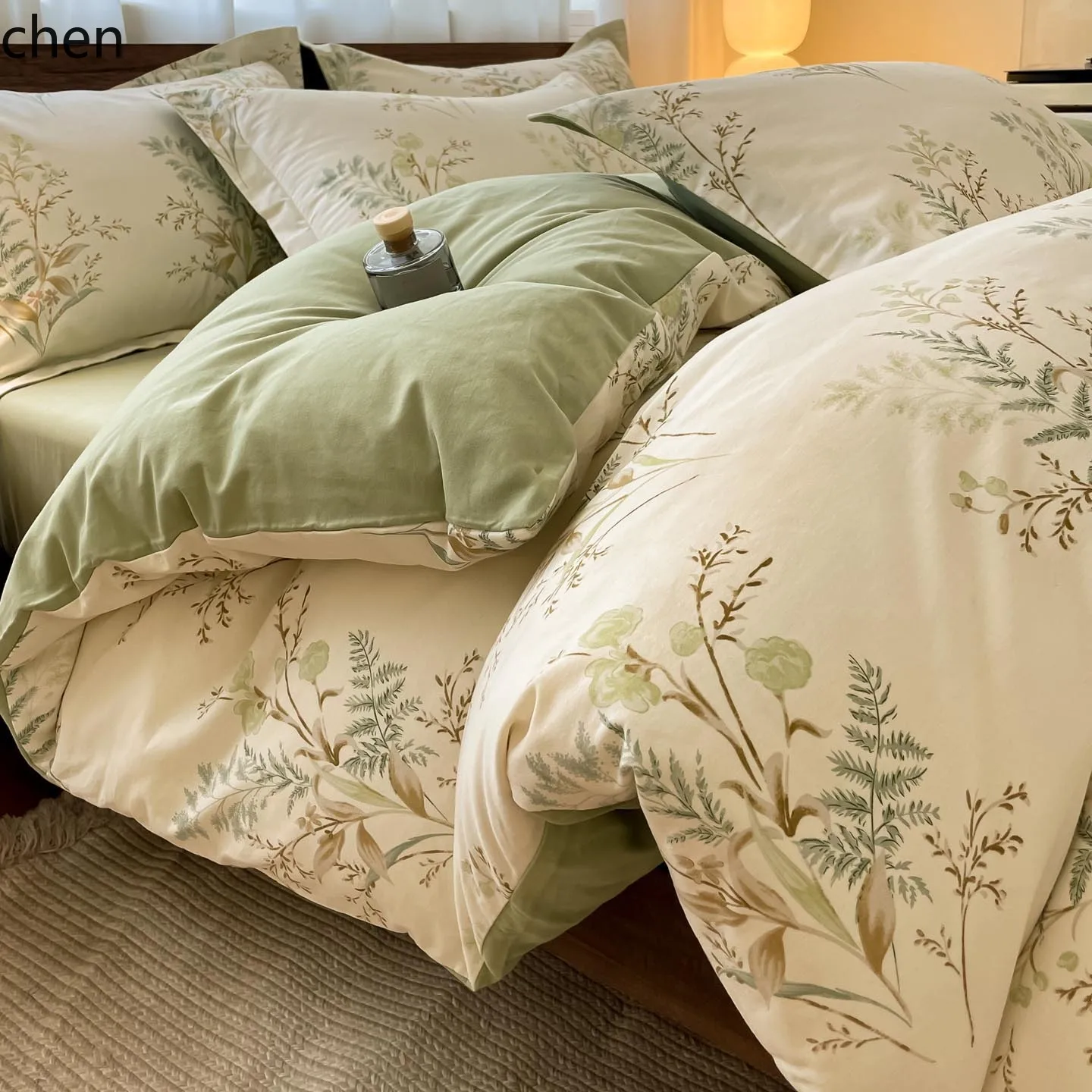 ZML all-cotton brushed printed four-piece set, thickened pure cotton, warm for autumn and winter,  duvet cover, and bed sheet