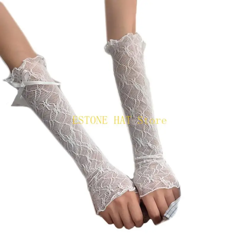 49MF Women Lace Gloves UV Arm Sleeves for Outdoor Party Costume Accessory