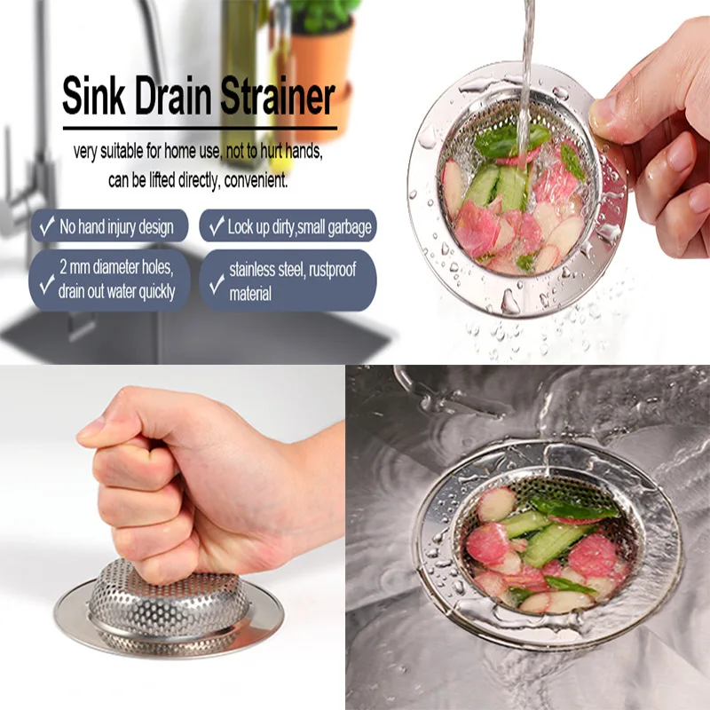 Stainless Steel Sink Filter Mesh Shower Floor Drain Hair Catcher Stopper Food Slag Drainer for Kitchen Bathroom Accessories