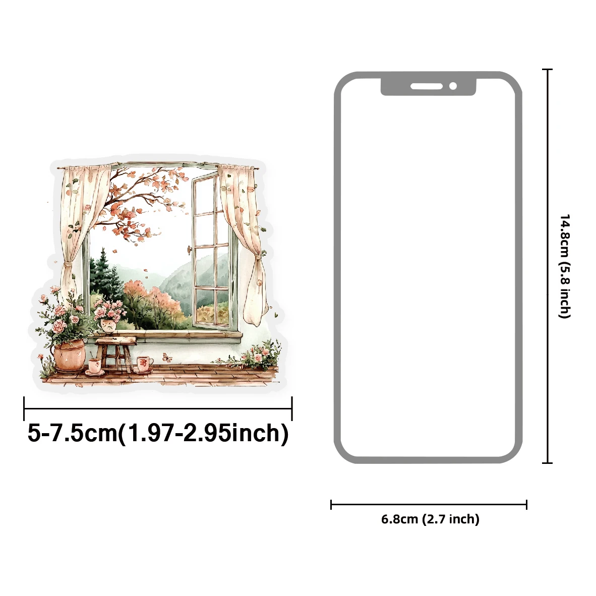Etori Life Mountain Window Mist 15Pcs Window Scenery Stickers Romantic Atmosphere Journal Decoration for Laptops, Phone Stickers, Suitcases, Scrapbooking Supplies, Student Gift Bags, Card Making, Room Decoration, School Supplies, Back-To-School Season, Children's Stationery Stickers