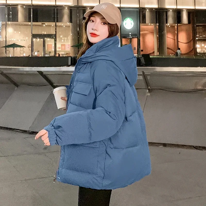 2024 New Winter Loose Puffer Cotton Padded Jacket Women Oversize Thicken Warm Hooded Parkas Woman Korean Waterproof Overcoat