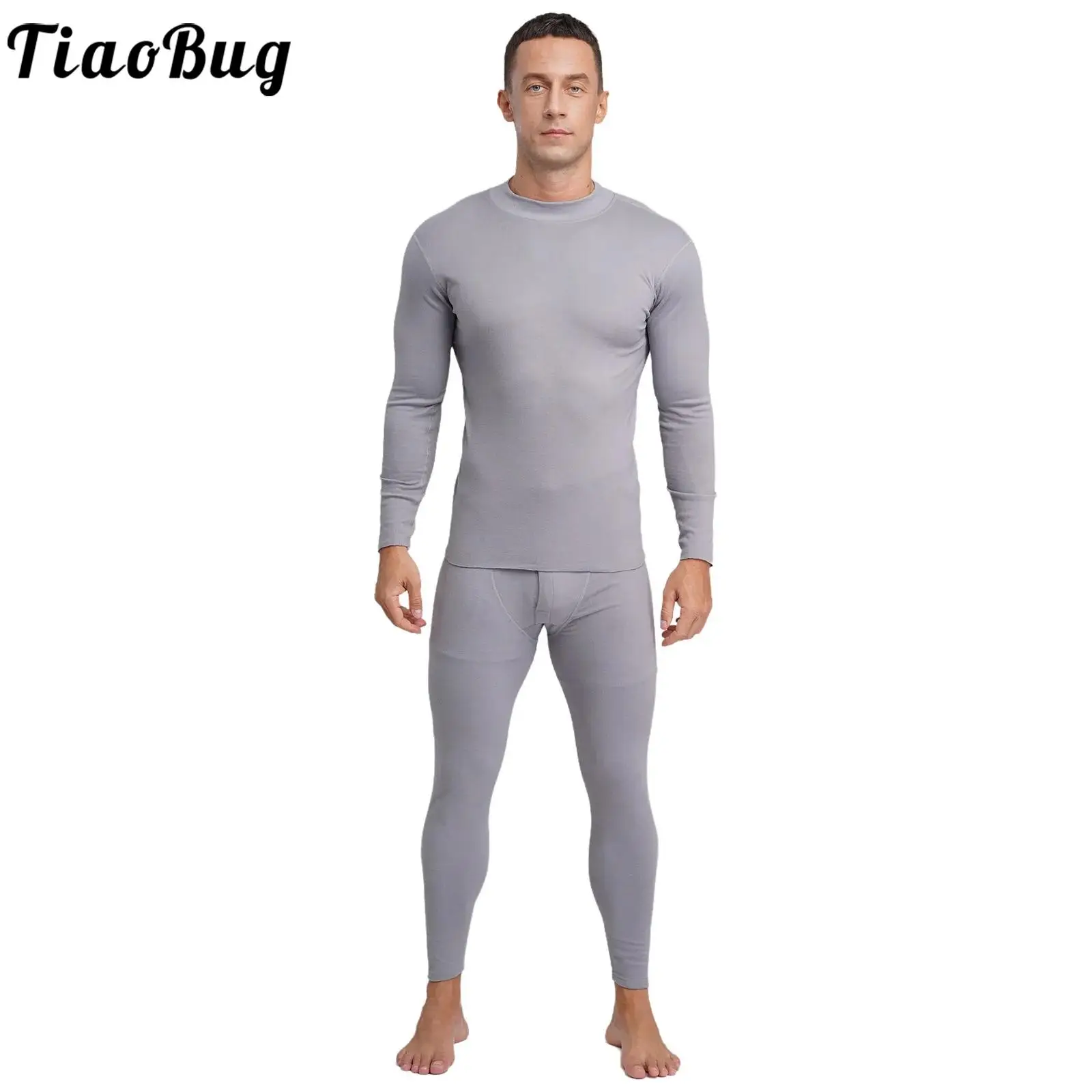 

Men Warm Thermal Underwear Outfits Base Layer Soft Breathable Long Sleeve Mock Neck Tops with Leggings for Winter Cold Weather