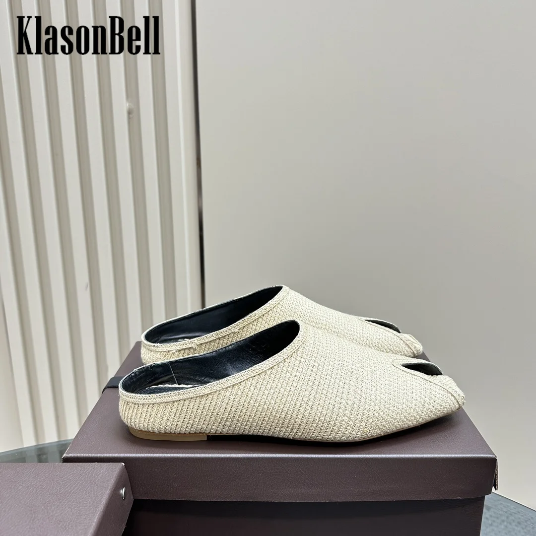 7.3 KlasonBell Fashion Hemp Weave Peep Toe Slippers Women Flat Sole Comfortable Sexy Peep Toe Sandals