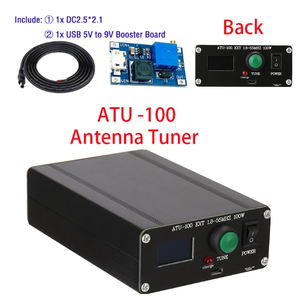 ATU-100 1,8-50 MHz Antennentuner von N7DDC 7x7 mit 0,96 Zoll OLED-Gehäuse, zusammengebauter automatischer Mini-Antennentuner, 0,91 Zoll OLED-Display