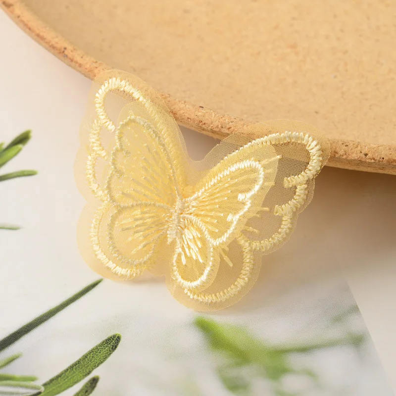 100 sztuk 5*4cm Handmade podwójna warstwa Mesh Butterfly aplikacje na ubrania materiały krawieckie DIY do włosów akcesoria klips