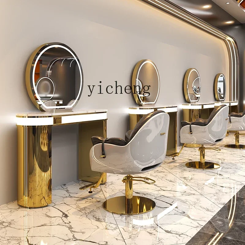 JZ-11  Barber Shop Mirror Table Hair Cutting Mirror Stainless Steel Marble Dyeing and Ironing Table Integrated Hair Mirror