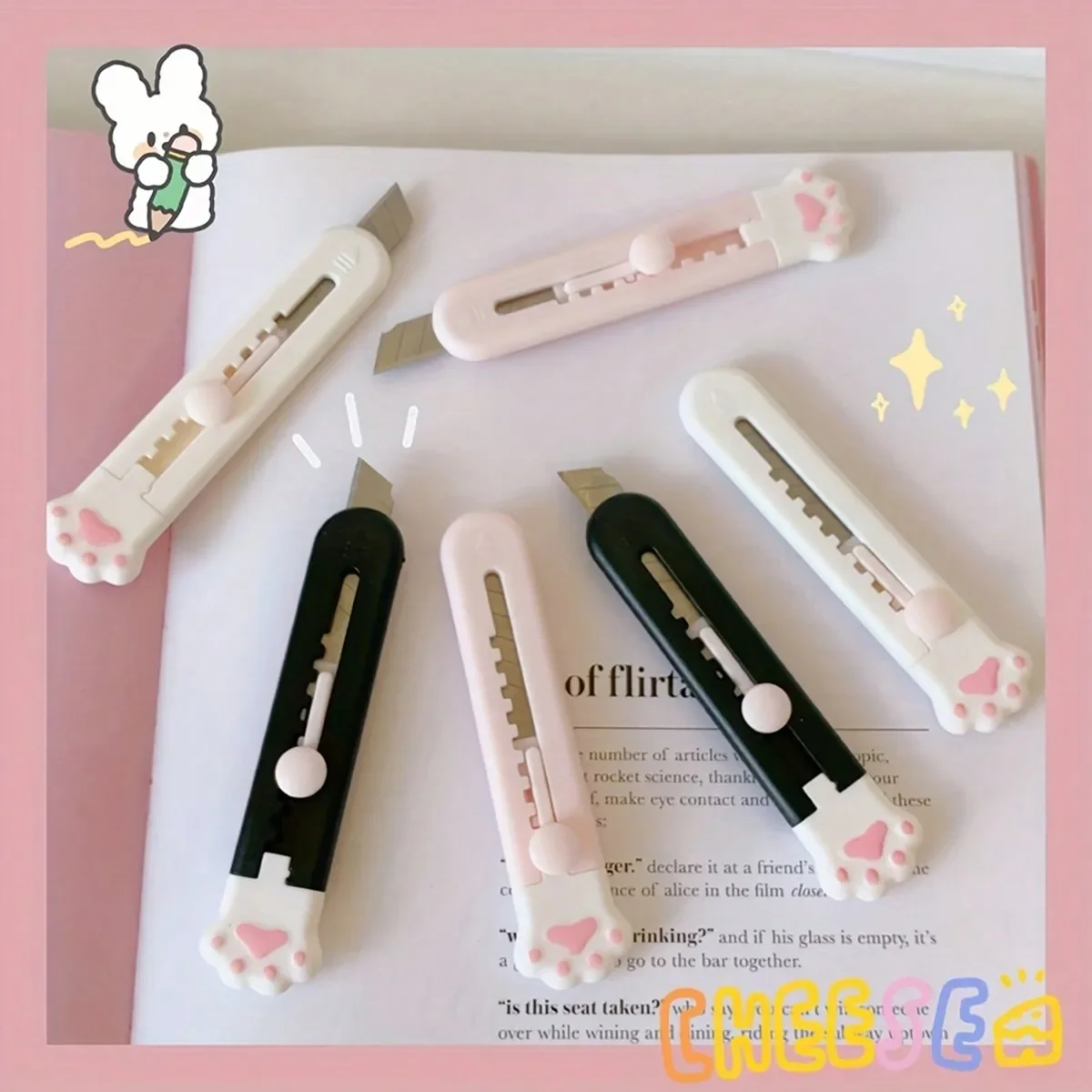 3 Pcs Kawaii Cat Paw Pocket Knife Mini Sharp Retractable Utility Knife Box Cutter  Cutting Aesthetic Stationery Office Supplies