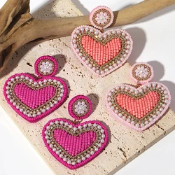 Lifefontier Sweet Handmade Beaded Seed Heart Earrings For Women New Rhinestone Pearl Love Drop Earring Jewelry Valentine's Day