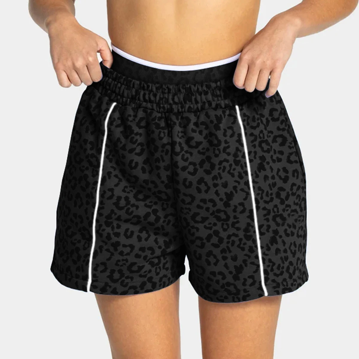 Damen-Shorts mit Leopardenmuster, dreiteilig, hochelastisch, schmal geschnitten, lässige kurze Hose, modische Streetwear, für den täglichen Gebrauch, Jogging, Sport, Workout, Bott