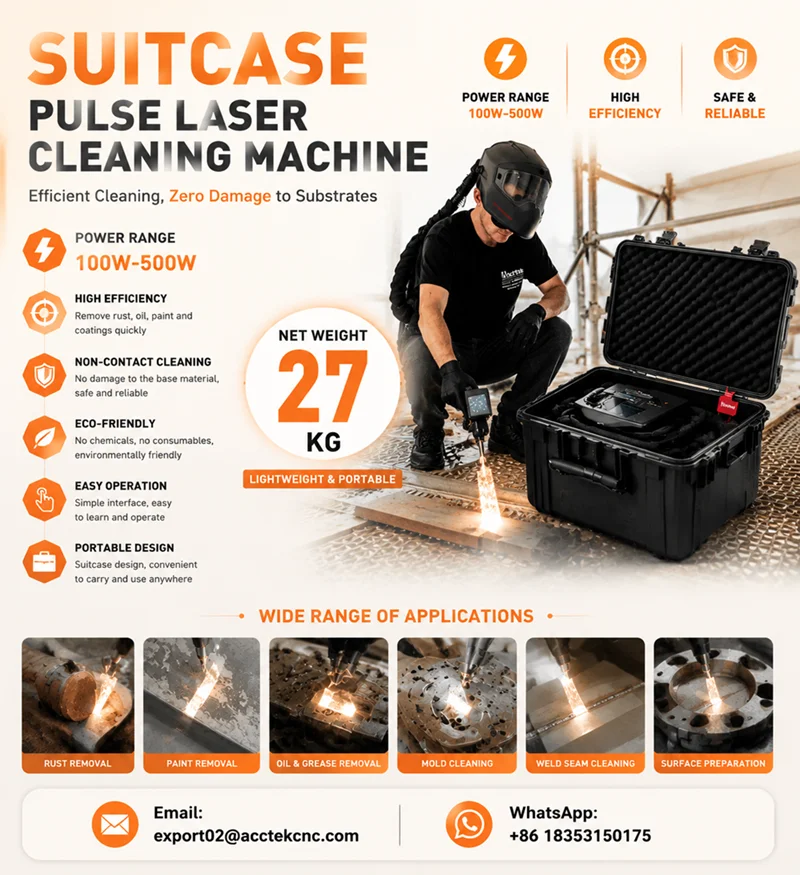 Mini Suitcase 300w Pulse Laser Cleaning Machine Wood Paint Laser Rust Removal for Metal Steel Aluminum Rust Paint Oil Coating