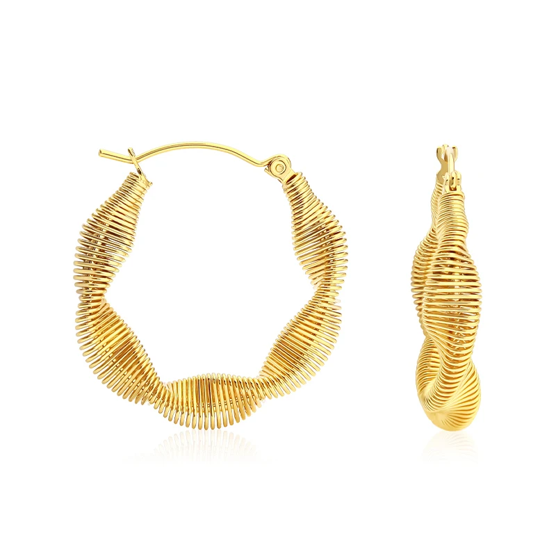 VAROLE Gold Color Irregular Twist Spring Hoop Earrings Women Stainless Steel Pendiente Boucle D'oreille Daily Party Prom Jewelry