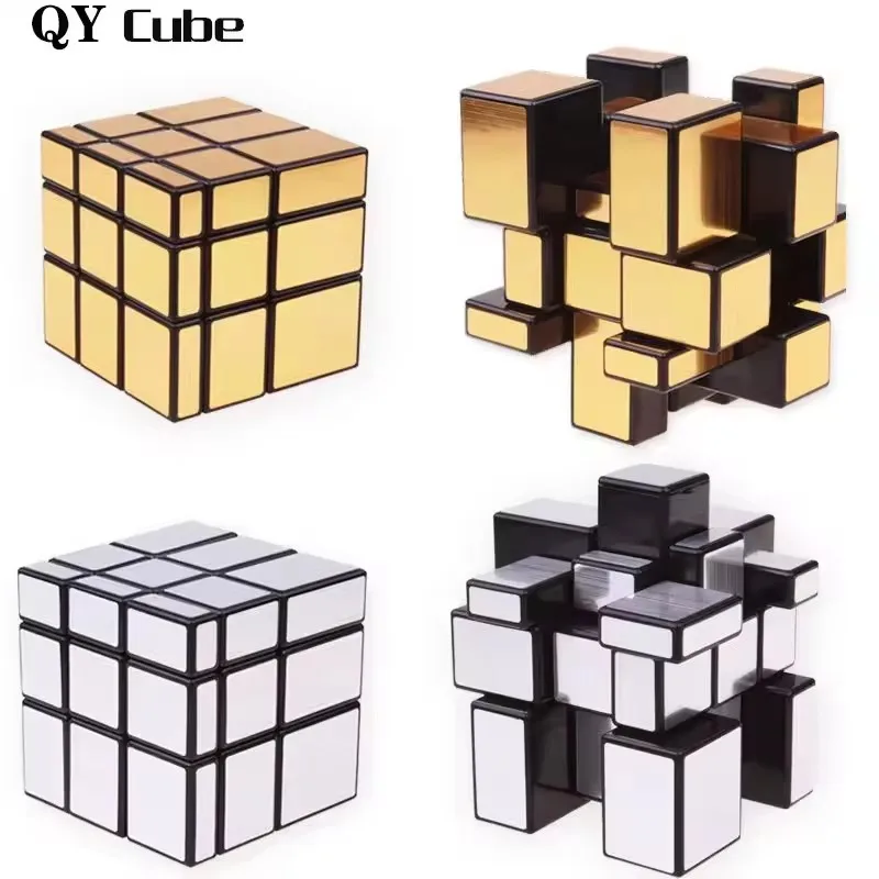 QiYi Mirror 2x2 3x3 Magic Cube Puzzle Speed Magic Cube Golden/Silver Sticker Cube Toys For Children Cubo Magico Puzzle Toy Gift