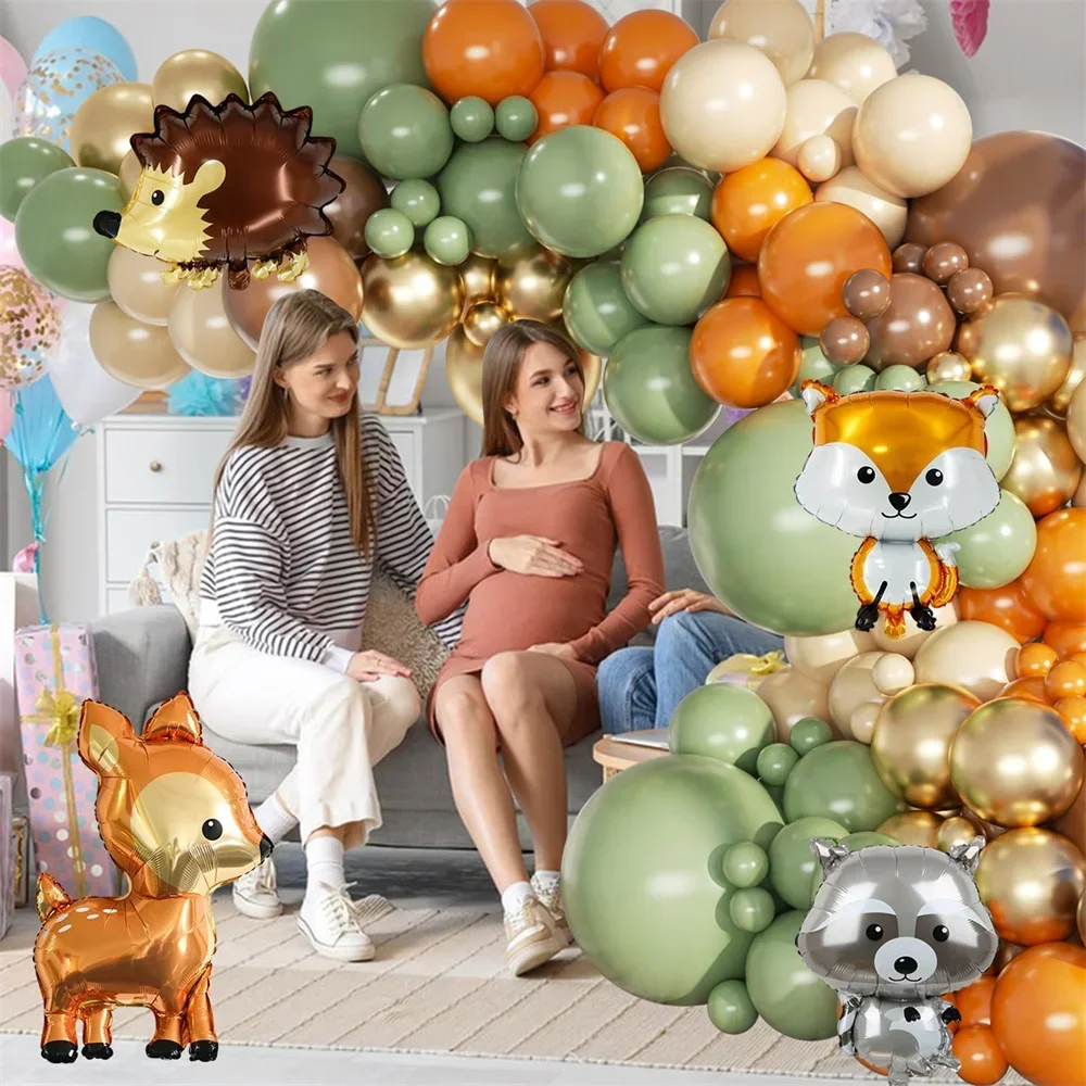 112pcs Jungle Animals Theme Balloons Garland Arch Fox, hedgehog, deer, raccoon Balloon for Boy Girl Birthday Party Party Decor