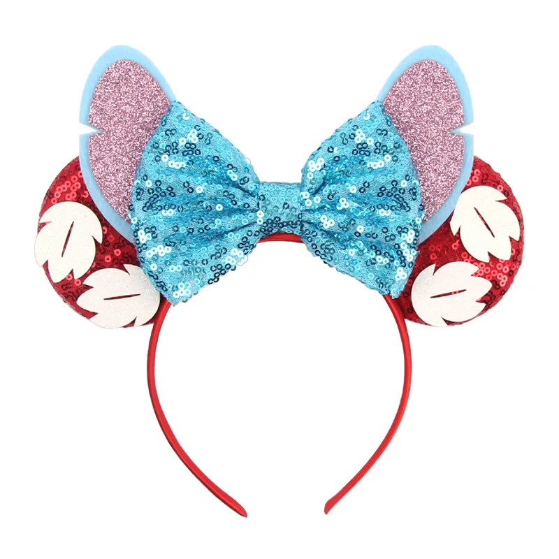 Disney uszy myszki miki opaski kobiety dziecko peruki imprezowe akcesoria Lilo Stitch pałąk dla dziewczynek dzieci cekiny Bow Hairbands