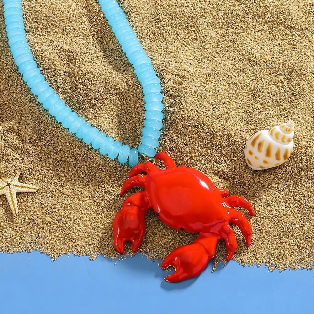 

Handmade Acrylic Beads Chains Choker Red Crab Pendant Necklaces for Women 2024 Trend Jewelry Collar Beach Party Accessories