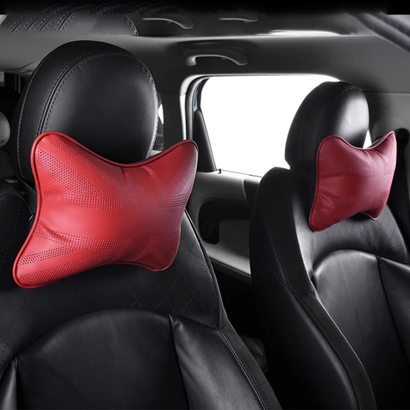 Car Interior Modification Comfortable Breathable Punching Leather Union Jack Safety Headrest Neck Pillow