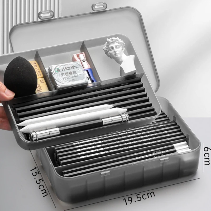 Portable Double-Layer Sketch Pen Box Thickened Art Student Special Pencil Storage Box Transparent Plastic Stationery Box