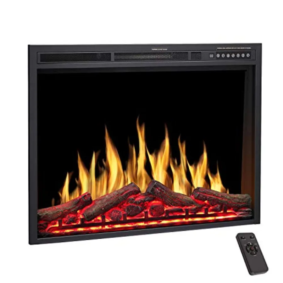 

34 Electric Fireplace Insert with Adjustable Flame Colors Log Colors Flame Speed and Brightness Remote Control 750W/1500W 34x26