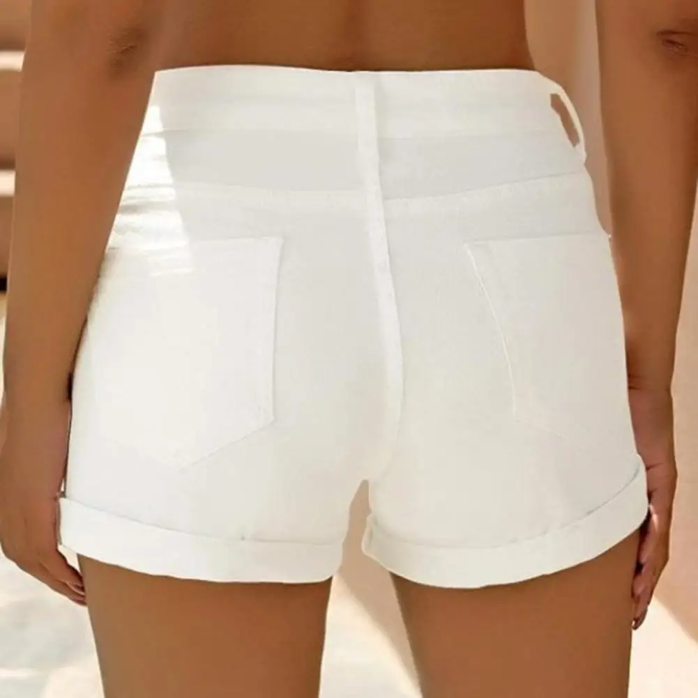 Женские хлопковые шорты. Стильные женские потертые джинсовые шорты с карманами. Джинсовые шорты с высокой талией на лето для A.