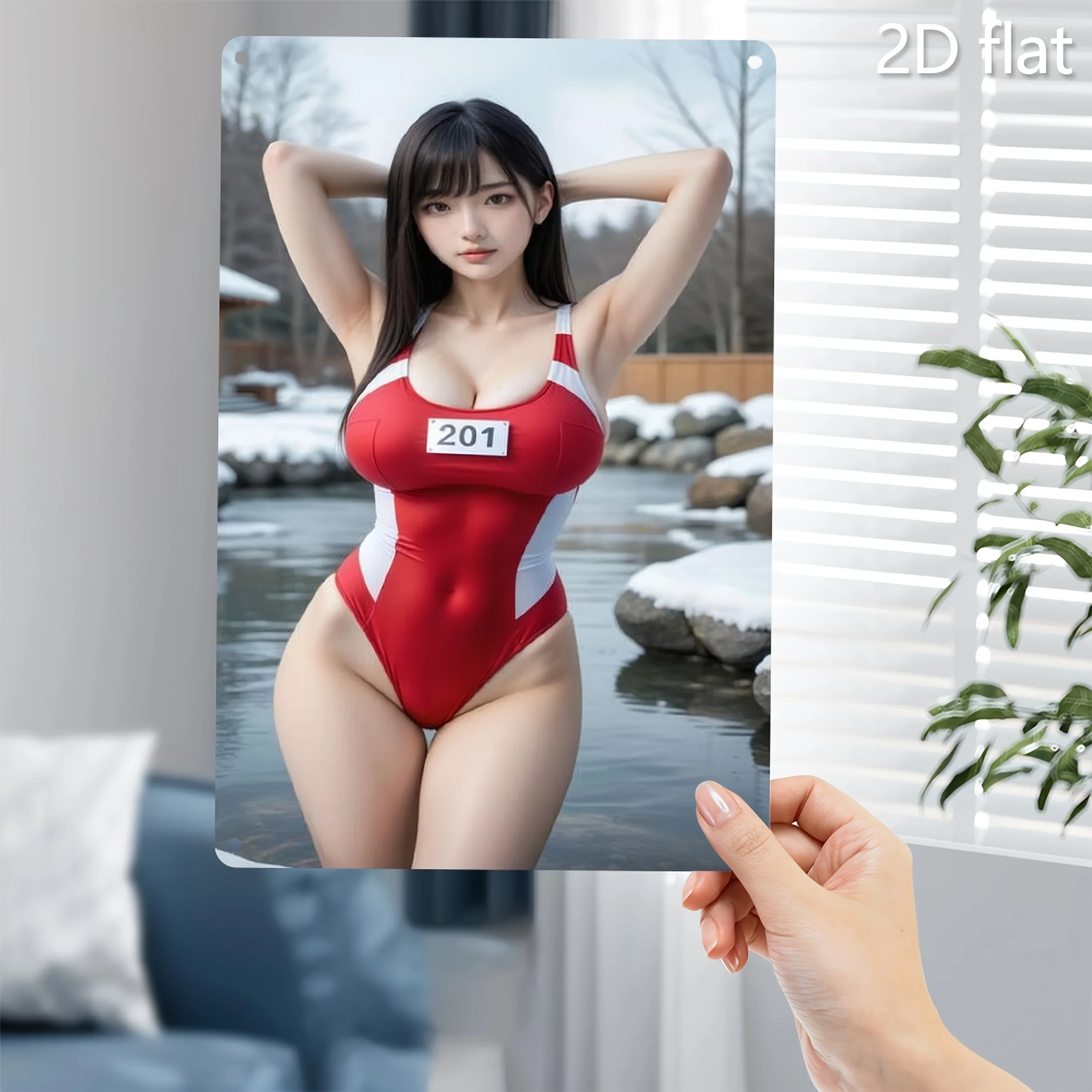 Metall-Wandkunst Winterwunderland Rote Badekleid-Dame Schneeflocke Dekoration für Zuhause und Büro Innen- und Außenbereich 2D-Metallschild mit Vordelbohrung