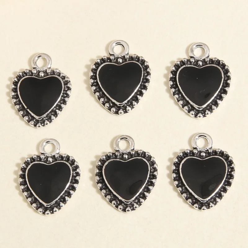 10pcs Silver Color 16x12mm Gothic Enamel Heart Charms Love Pendant For DIY Handmade Necklace Earrings Jewelry Making Accessories