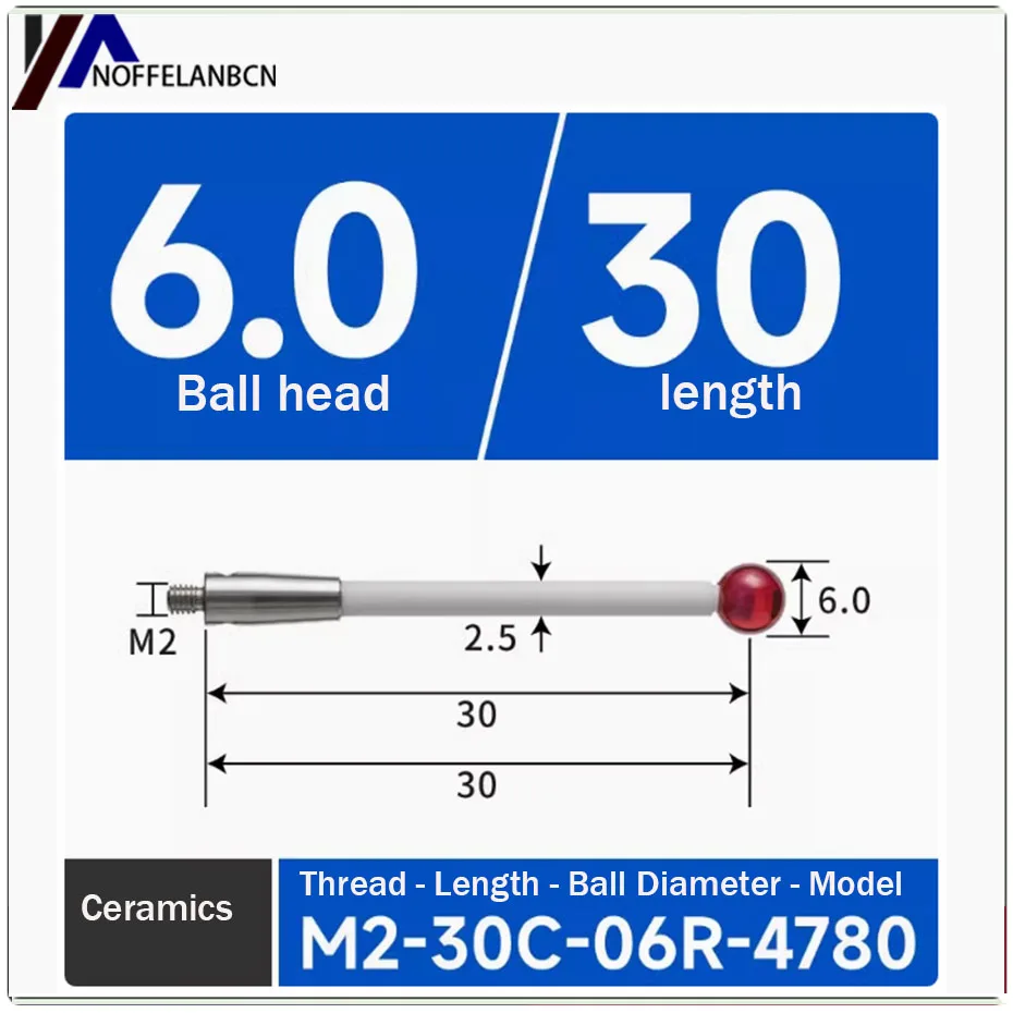 CNC machine measuring needle M2 three-dimensional probe ruby probe diameter/2.0 ball/ceramic measuring rod Hexagon