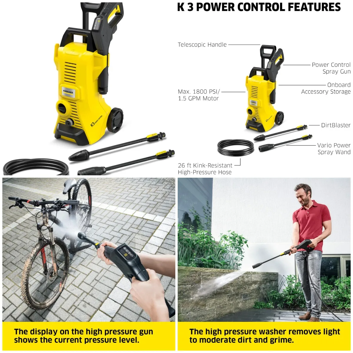 

Pressure Washer, K3 Power Control, Max 2100 PSI, 26 ft. Hose, 2 Spray Wands - 1.45 GPM