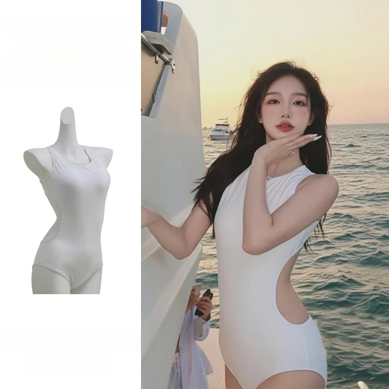 Women's One-Piece Swimsuit Korean Style High Elasticity Quick Dry Slimming Pure Desire Beach Thermal Spa Swimming Costume
