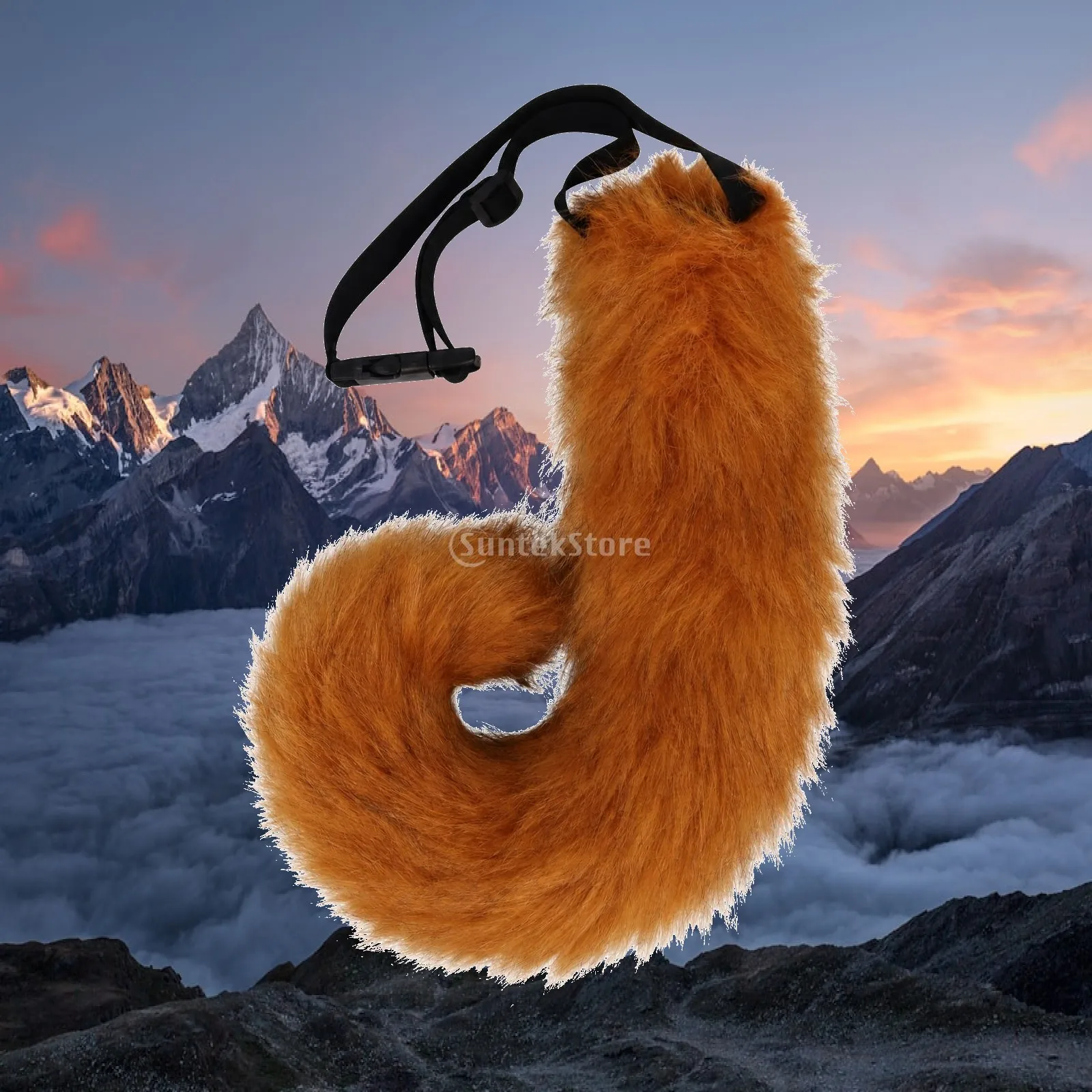 Voluminous Bendable Fox Tail Costume Accessory for Halloween Party with Adjustable Waist Belt for Animal Look