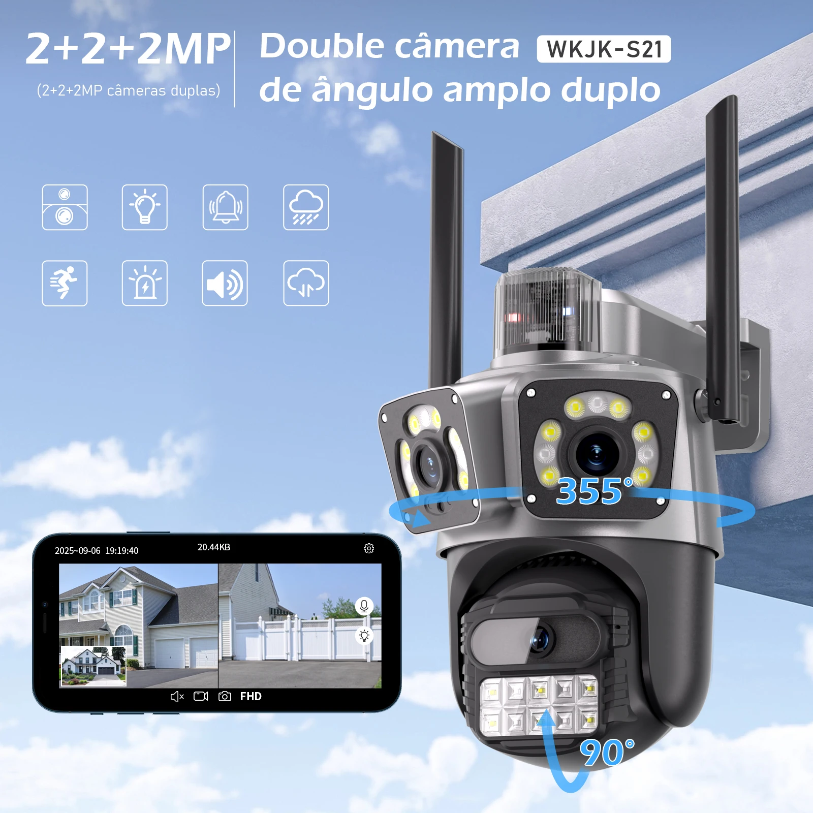 Camera de Segurança Wifi, Cameras Vigilância para Casa, Visão Noturna, Camera de Segurança Wifi a Prova D'água, Coibeu