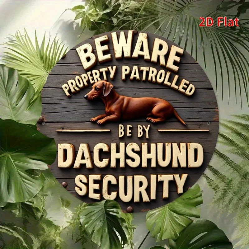 Funny Dachshund Security Sign - Beware of Property Patrolled by Dachshund Guard, Vintage Dark Brown/Black Decoration for Door