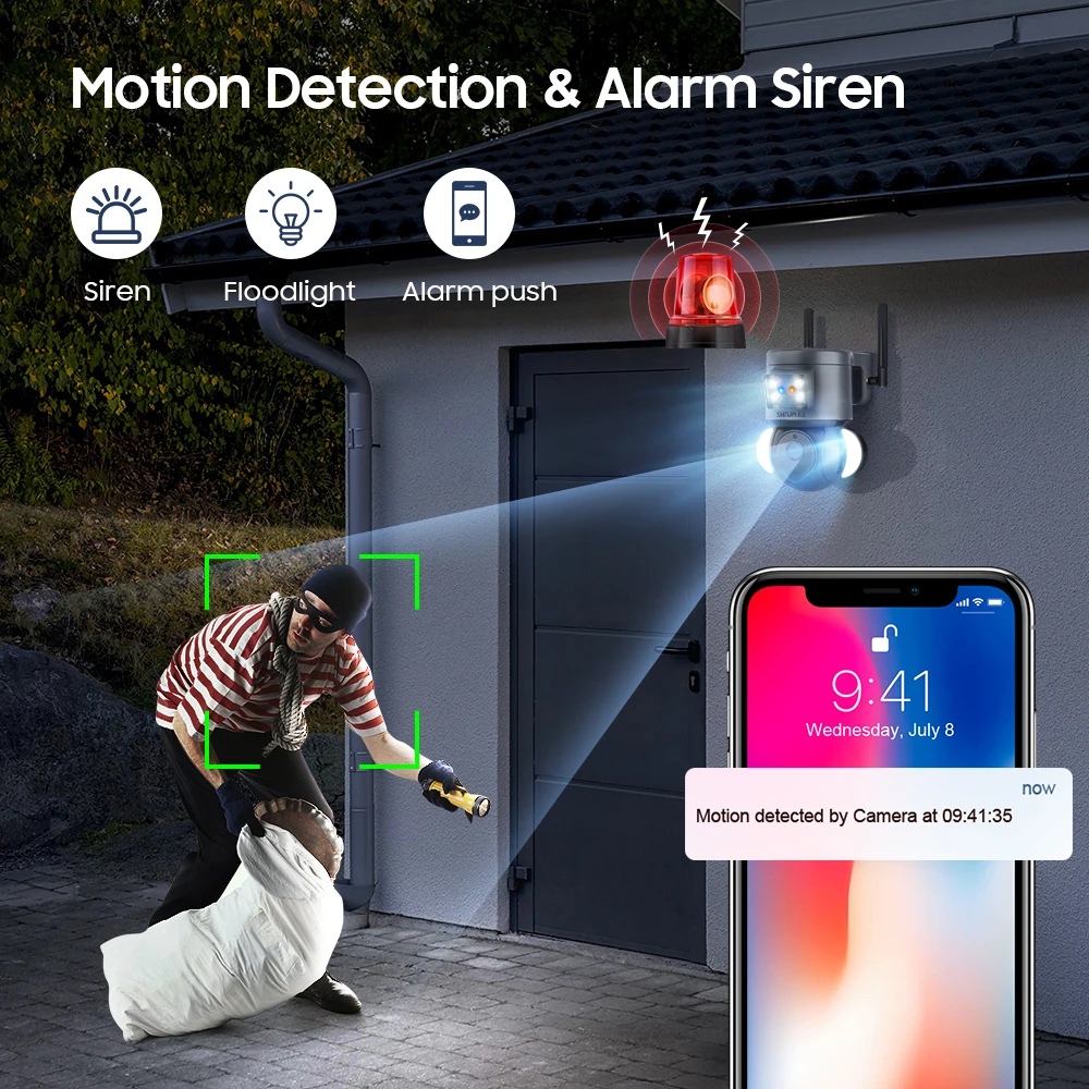 SHIWOJIA 2K 4MP Security Camera 4G SIM Tuya WIFI Surveillance Camera with Anti-theft Siren Alarm CCTV Camera Alexa Motion Senor