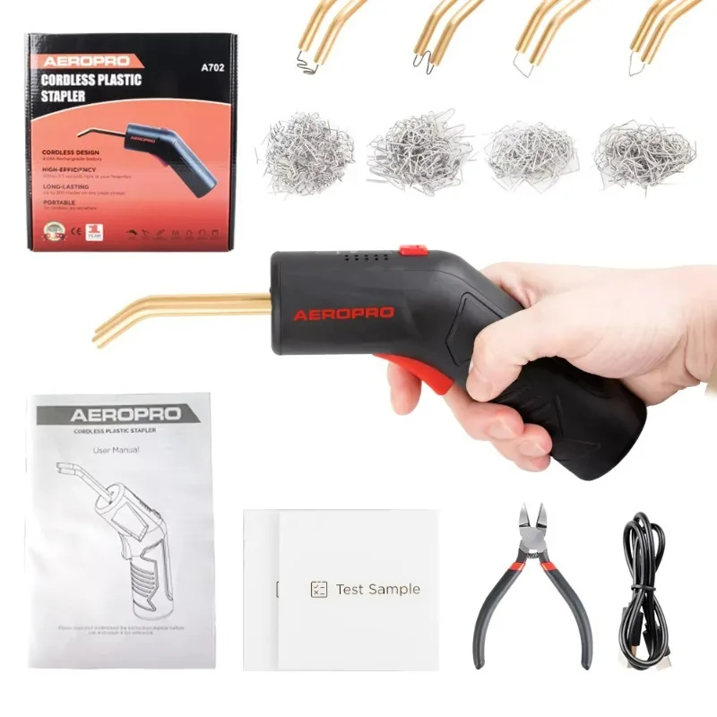 Pistola de soldadura con grapadora caliente A702, pistola soldadora de plástico inalámbrica, kits de reparación de parachoques de coche con grapas de soldadura de plástico